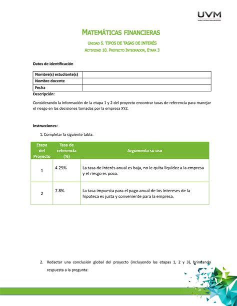 Proyecto Integrador Etapa Matematicas Financieras Matem Ticas