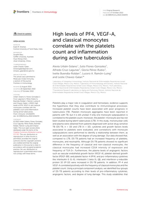 Pdf High Levels Of Pf4 Vegf A And Classical Monocytes Correlate