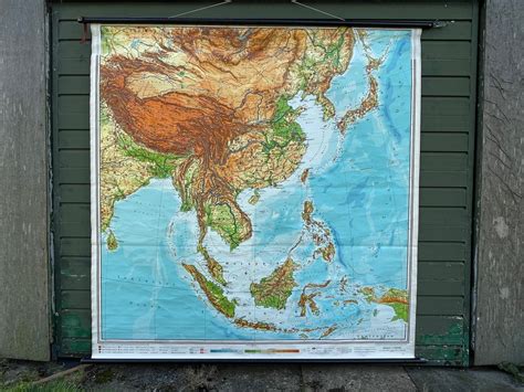 Vintage ASIA GEOGRAPHICAL MAP School Map Wall Map Educational Poster ...