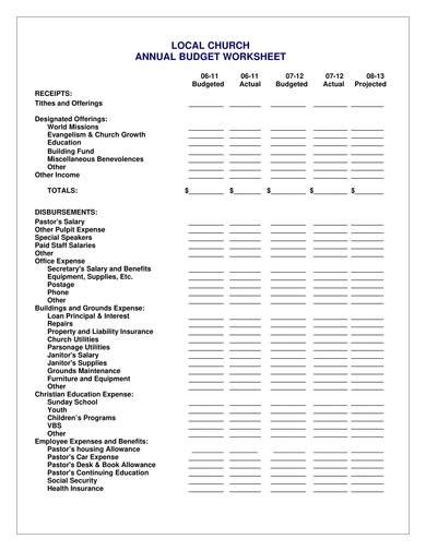 Sample Church Budget Template