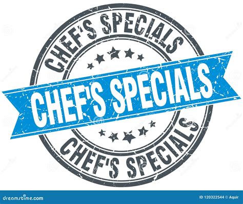 Chef S Specials Blue Round Vintage Ribbon Stamp Stock Vector