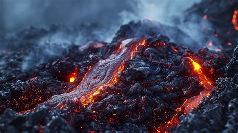 Free Photo Close Up View Of Volcano Erupting With Hot Lava