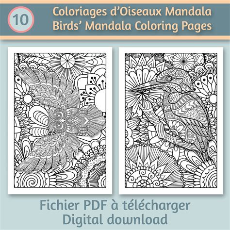 10 Coloring Birds Mandala Coloring Book Adult Coloring Book Pdf ...