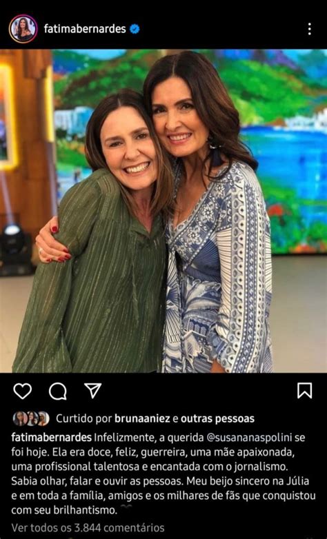 Fátima Bernardes surge famosa da Globo e lamenta morte