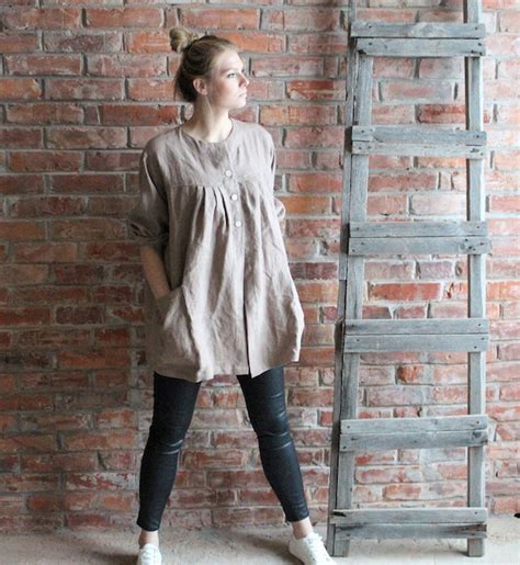 Linen Smock Artist Smock Cappuchino Brown Loose Linen Tunic Etsy