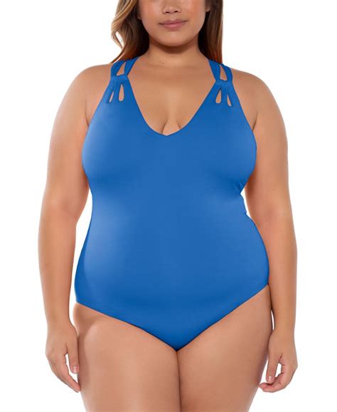 Becca Etc Trendy Plus Size Color Code Tear Drop One Piece Swimsuit Macys