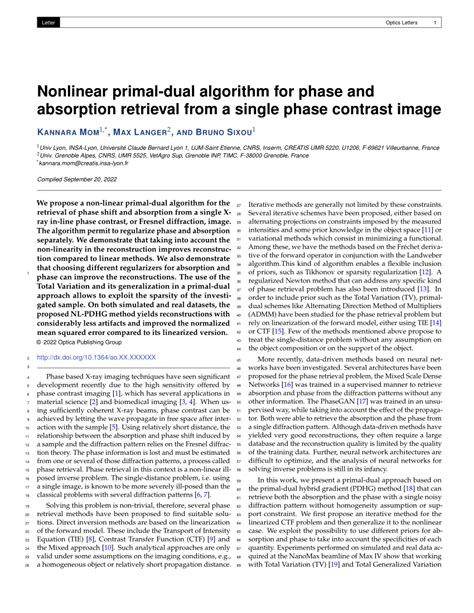 Pdf Nonlinear Primal Dual Algorithm For Phase And Absorption