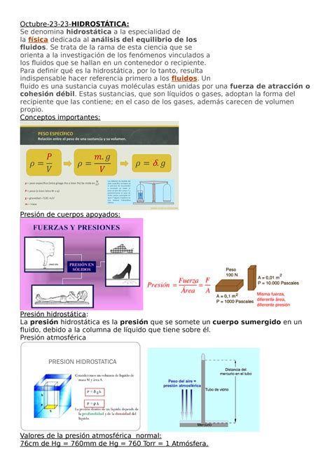 Octubre 23 23 Fis 6to Hidrost Ãtica Octubre 23 23 HIDROSTÁTICA Se