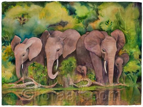 "Elephant Family at Dzanga Bai" (Original art by Liora Fine Art)