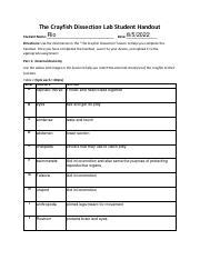 The Crayfish Dissection Lab Student Handout.pdf - The Crayfish Dissection Lab Student Handout ...