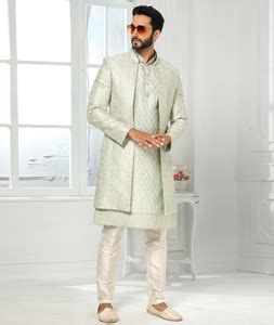 Grey Art Silk Indo Western Sherwani