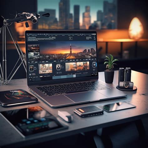 Premium Photo | Office Desktop with Laptop and Accessories Ultra Realistic