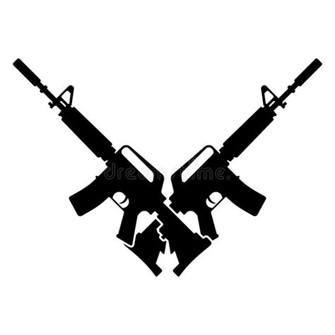 Vector Illustration Of Two Crossed Assault Rifles Stock Vector