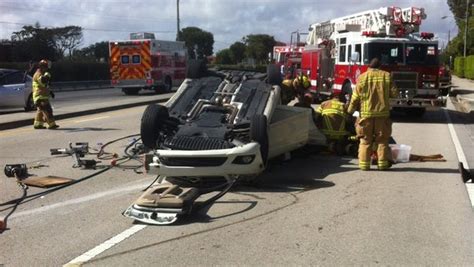 4 Vehicle Crash That Rolled 2 Cars Sends 3 People To Hospital In Delray