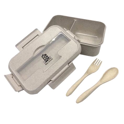 Wheat Straw Bento Box With Utensils Reusable Eco Promotional Products