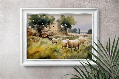 Sheep Painting, Sheep Watercolor Landscape Print, Vintage Landscape Print, Farmhouse Wall Art ...