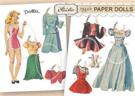 Vintage Paper Dolls Printable Cut Outs Paper Doll Clip Art Etsy