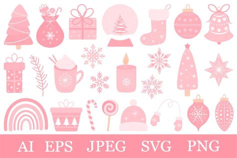 Cute Pink Christmas Clipart Svg Pink Christmas Sublimation