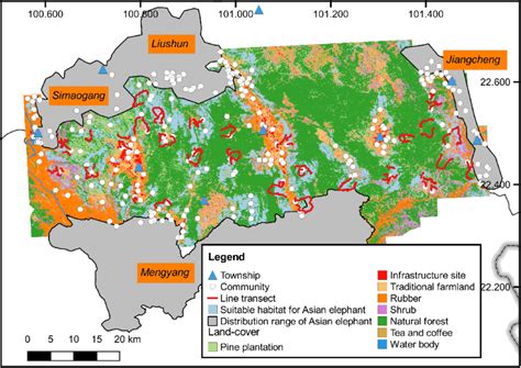 Habitat suitability map for Asian elephants in the study area. The ...