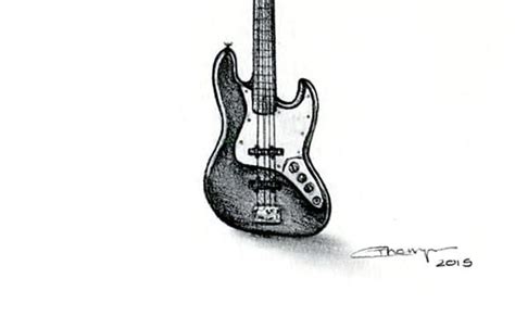 Fender Jazz Bass Miniature Graphite Pencil Drawing 8 X 10cm Fender Jazz