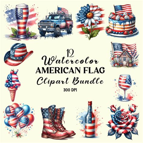 Watercolor American Flag Clipart Bundle Masterbundles