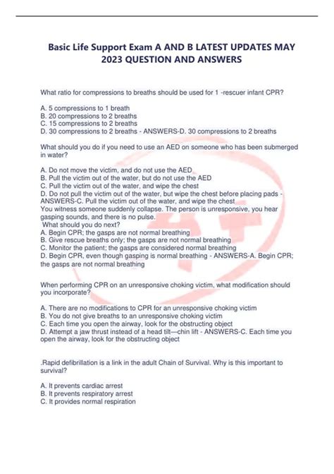 Basic Life Support Exam A AND B LATEST UPDATES MAY 2023 QUESTION AND