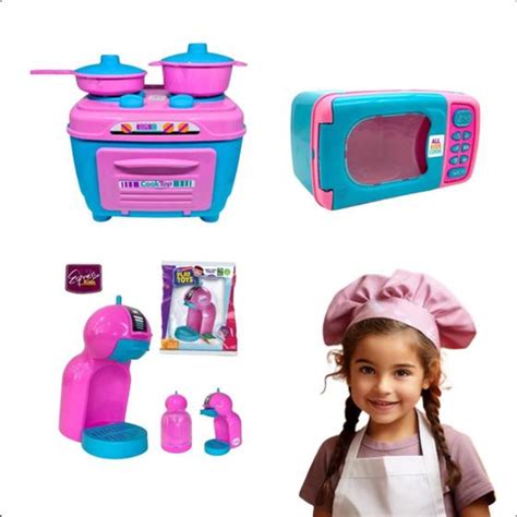 Kit Cozinha Infantil Brinquedo C Fogão Microondas Cafeteira Zuca