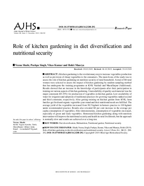 Pdf Role Of Kitchen Gardening In Diet Diversification And Nutritional