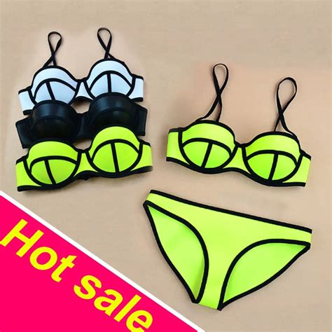 Neon Yellow Neoprene Bikini Triangle Swimwear Women Neoprene Bikinis