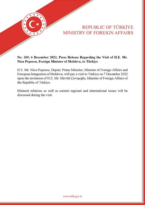 Turkish Mfa On Twitter Press Release Regarding The Visit Of H E Mr