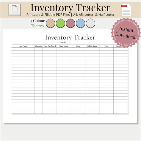 Inventory Tracker Sheet Printable & Fillable, Product Inventory Log ...