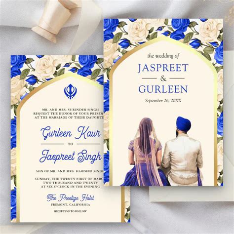 Royal Blue Floral Punjabi Anand Karaj Sikh Wedding Invitation Zazzle