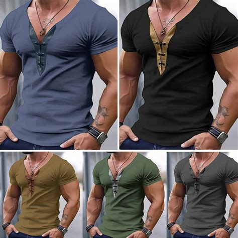 Herren T Shirt Kurzarm V Ausschnitt Casual Tops Basic T Shirt EBay