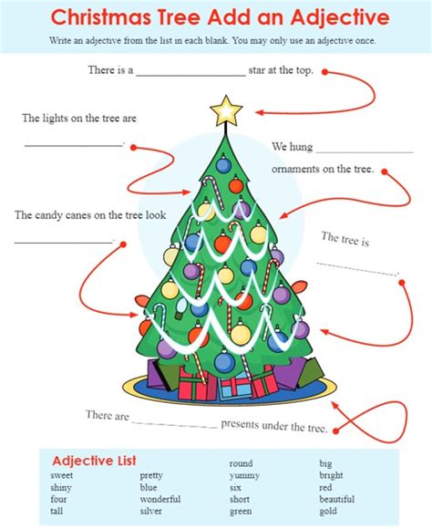 Christmas Add An Adjective Worksheet Activity English For Teaching