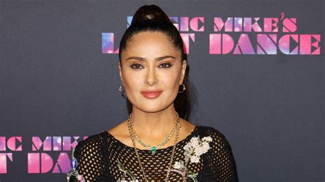 Salma Hayek Wore A Fishnet Dress With Black Lingerie On The Red Carpet