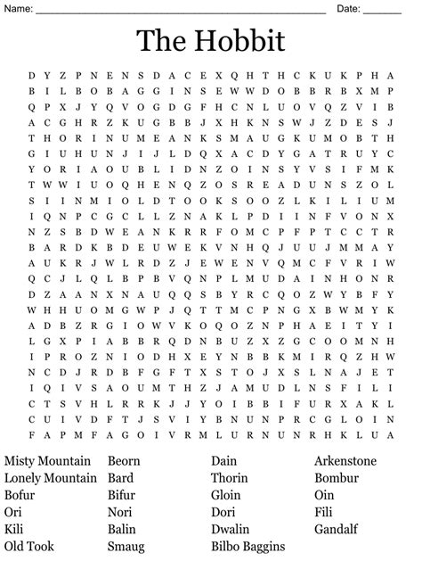 The Hobbit Puzzle Word Search Wordmint