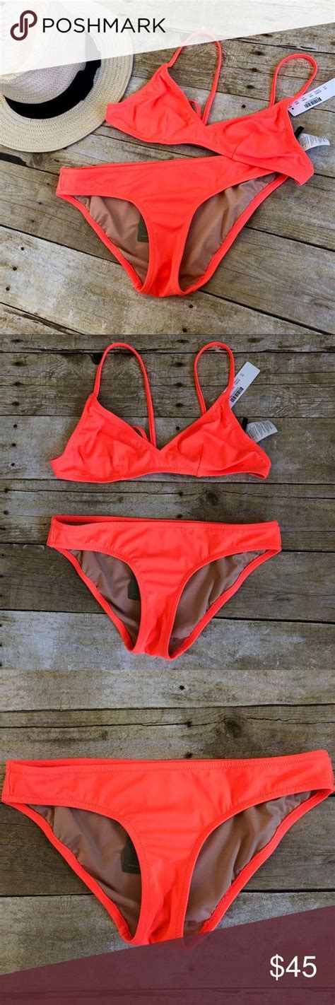 J Crew Neon Coral French Bikini Top And Bottoms Bikini Tops French