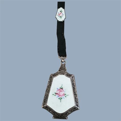 Early Chased Sterling Silver Guilloche Enamel Rose Locket Pendant