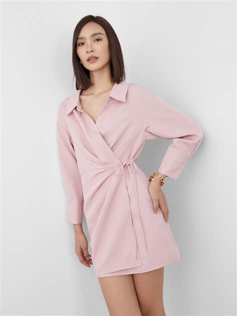 Deep V Neck Mini Dress Pink Pomelo Fashion