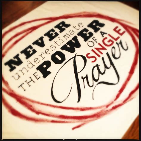 a white paper with red ink on it that says never the power of angels pray