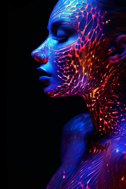 Premium Photo Photo Close Up Of Female Model With Neon Body Art