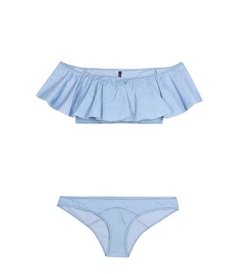 Frilled Light Blue Bandeau Bikini Granny Swimsuit Blue Bandeau Bikini Honeymoon Outfits