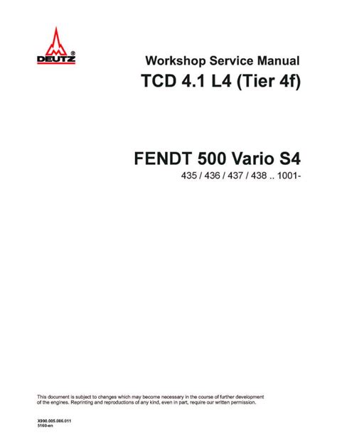 Manuel D Entretien De L Atelier Moteur Fendt Deutz Tcd L Tier F