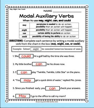 Journeys Gr Grammar Activities Quiz Easel Modal Auxiliary Verbs