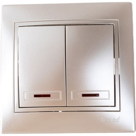 Двойной выключатель с подсветкой Lezard MIRA жемчужно-белый ...