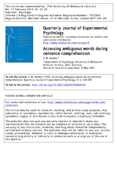 (PDF) Accessing Ambiguous Words during Sentence Comprehension