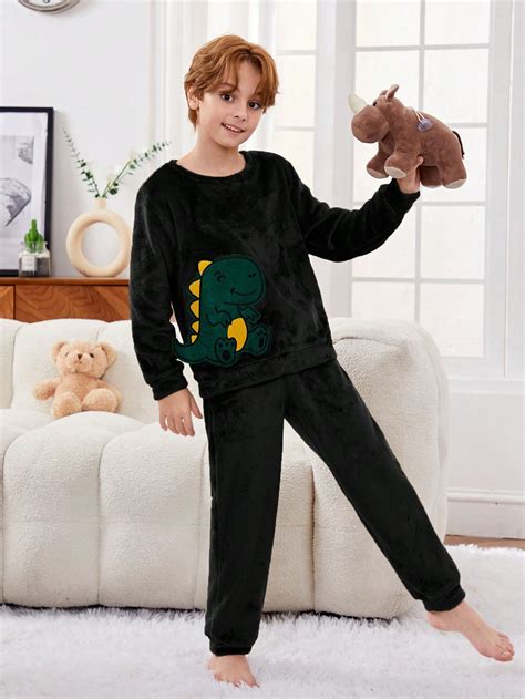 Shein Chico Preadolescente Conjunto De Pijama Con Bordado De Dinosaurio