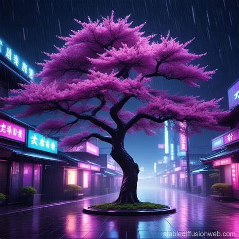 Sakura Tree In Rainy Starry Night Stable Diffusion Online