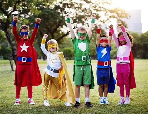 Kids Wear Superhero Costume Outdoors Stock Image - Image of adorable, expression: 92304555