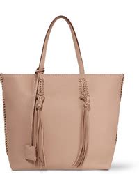 Modische beige Shopper Tasche aus Leder mit Reliefmuster für Herbst